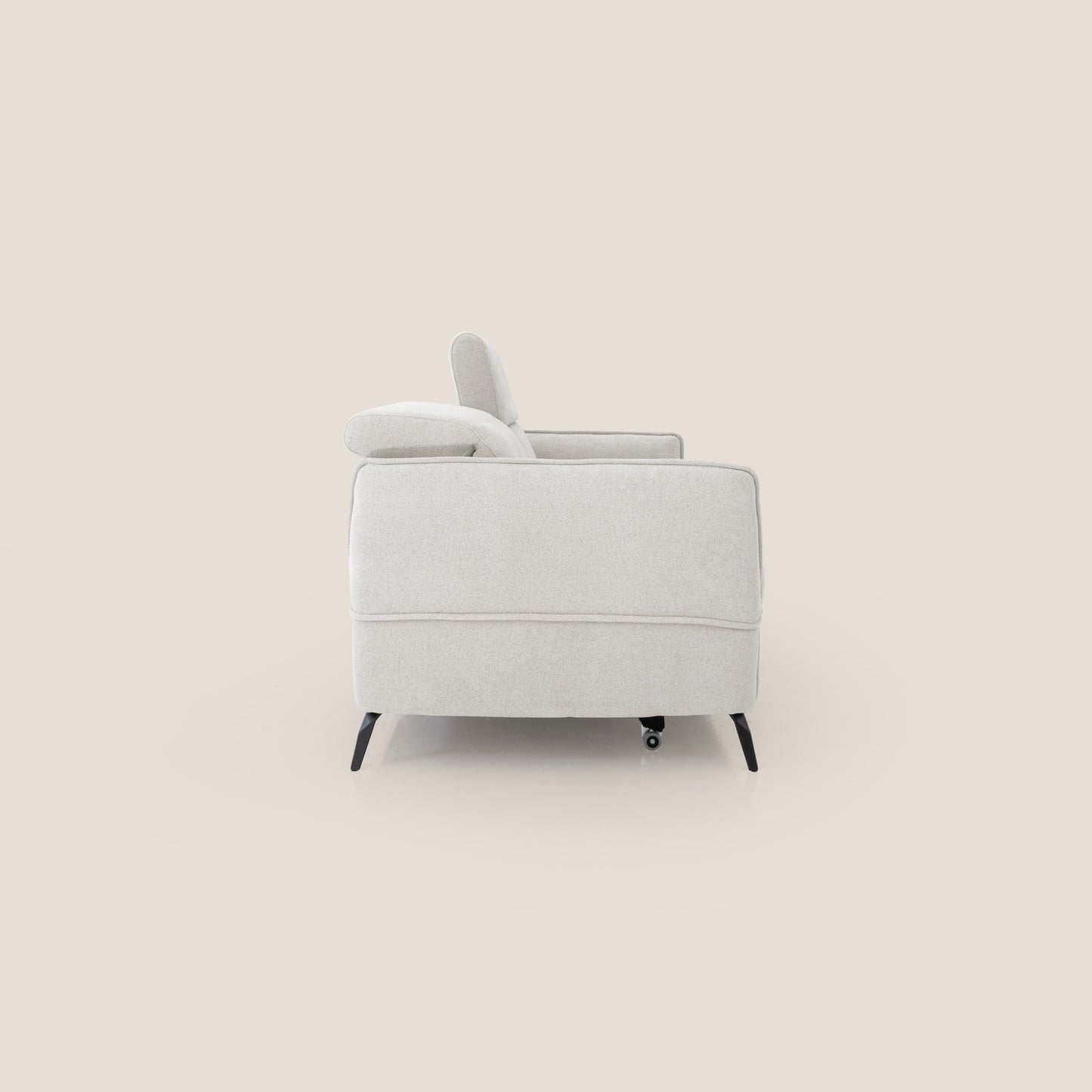 Bloom Divano con poggiapiedi estraibile piedini alti e poggiatesta reclinabili in tessuto bouclé impermeabile T07 bianco