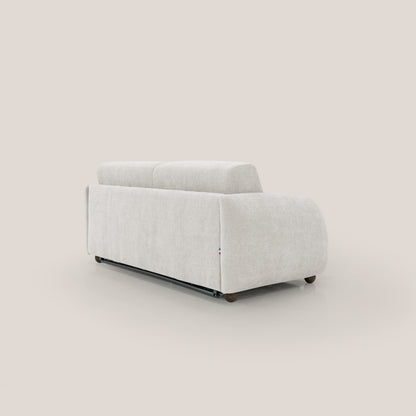Giglio divano letto scandinavo japandi con materasso H18 cm in tessuto Bouclé impermeabile T07 bianco