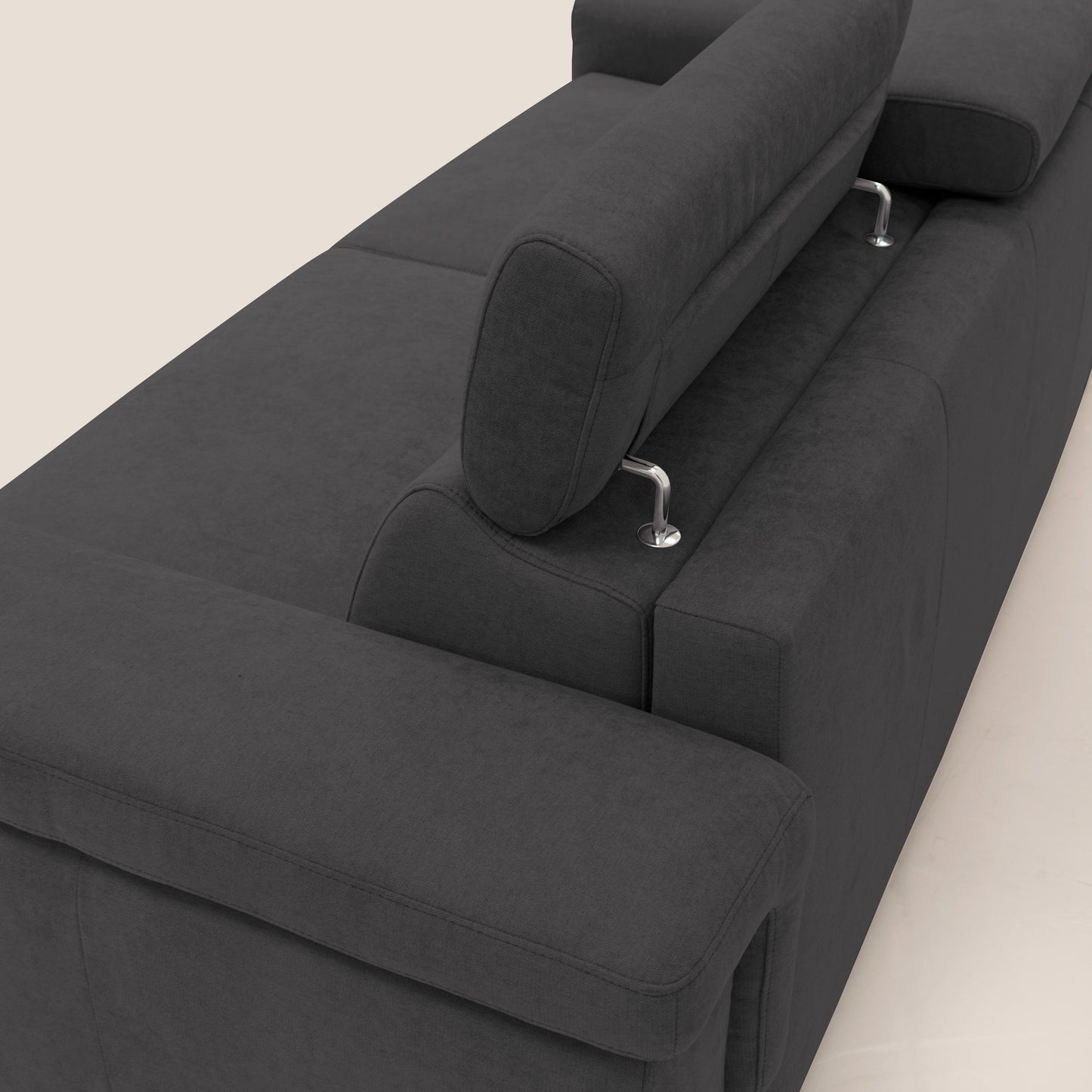 Giunone divano letto con materasso alto 18 cm e poggiatesta reclinabili in tessuto impermeabile T02 nero 