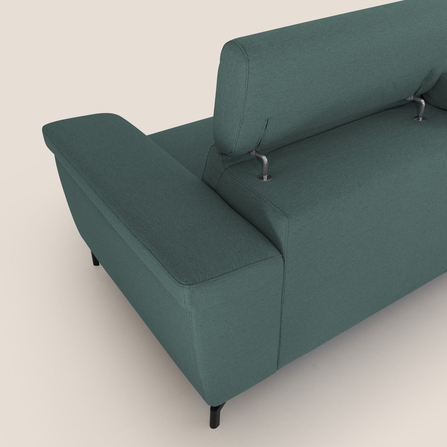 Aisha Divano con poggiapiedi estraibile piedini alti e poggiatesta reclinabili in tessuto Smacchiabile T05 verde
