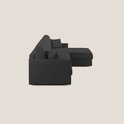 Evans Divano letto angolare con penisola in morbido tessuto impermeabile T02 nero