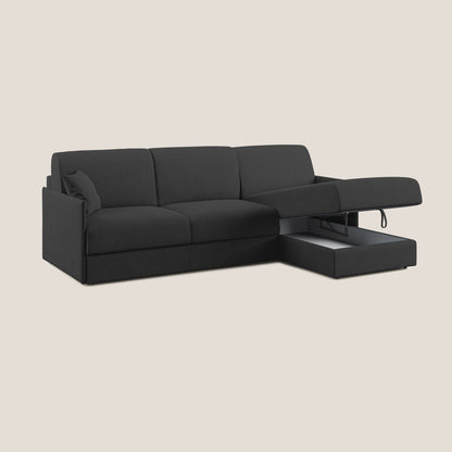 Evans Divano letto angolare con penisola in morbido tessuto impermeabile T02 nero