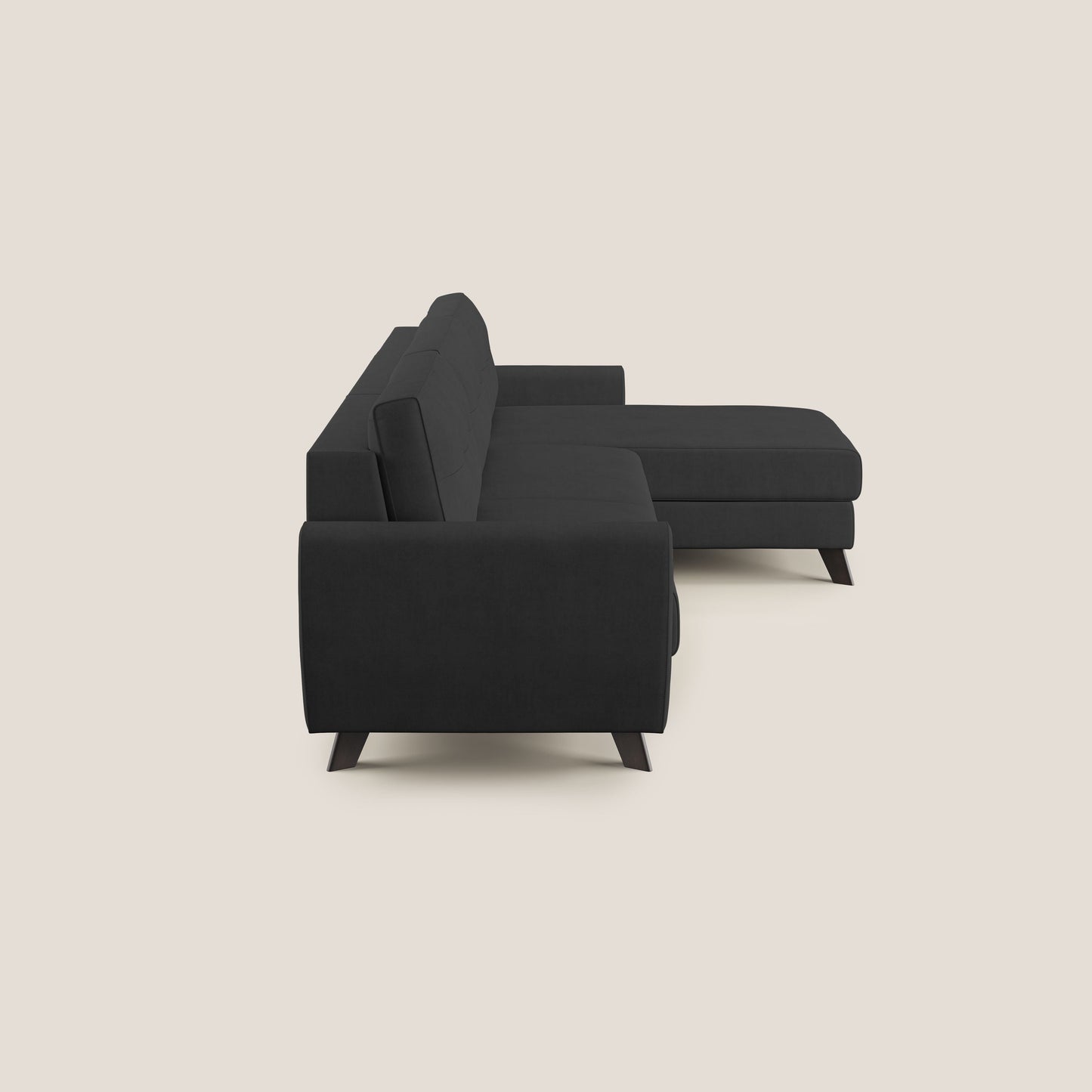 Callisto Divano letto angolare con penisola in tessuto morbido impermeabile T02 nero