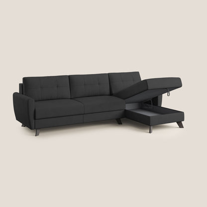Callisto Divano letto angolare con penisola in tessuto morbido impermeabile T02 nero