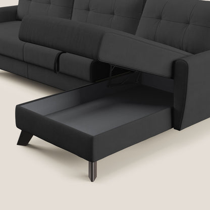Callisto Divano letto angolare con penisola in tessuto morbido impermeabile T02 nero