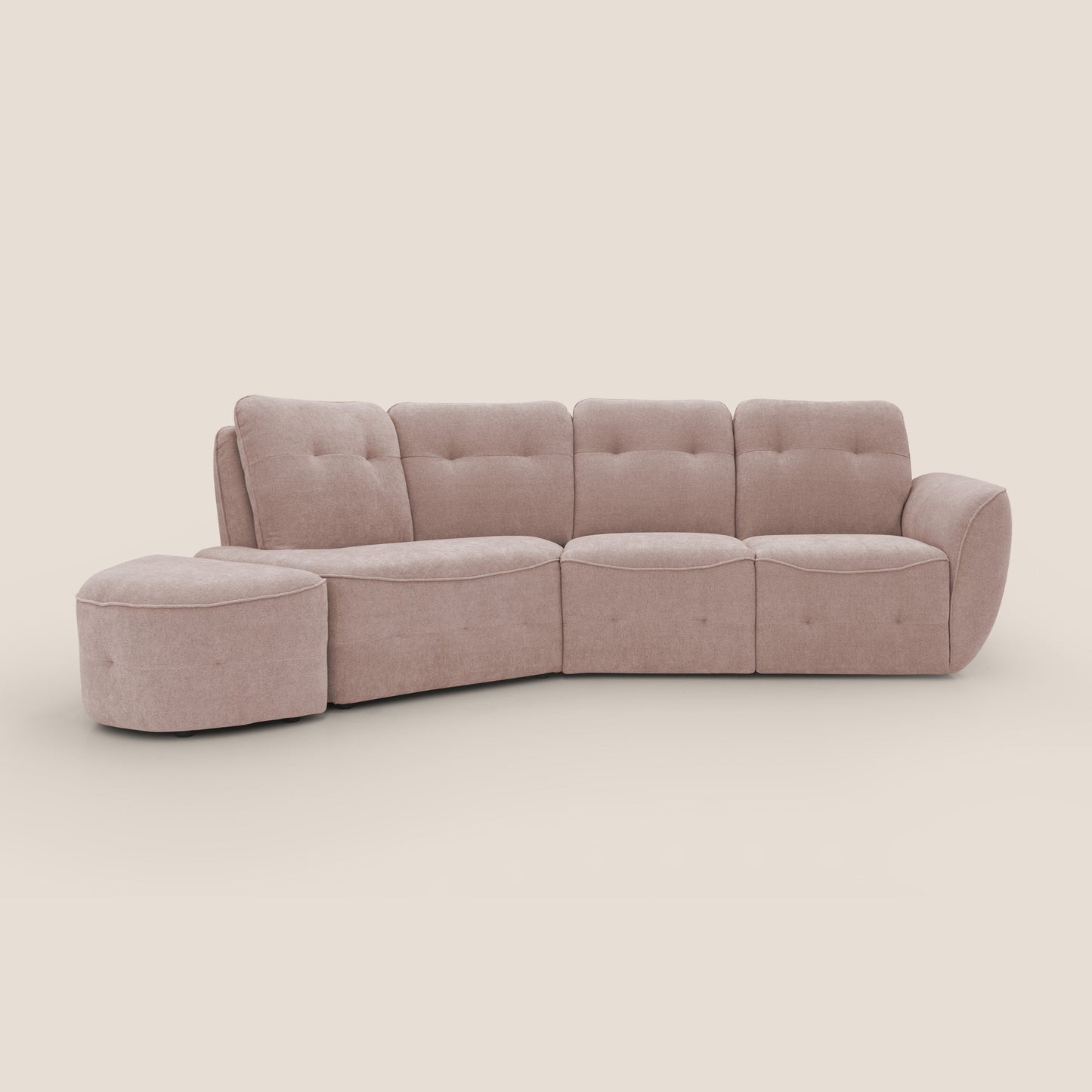 Cerbero divano angolare con pouf mobile in morbido bouclé impermeabile T07 rosa