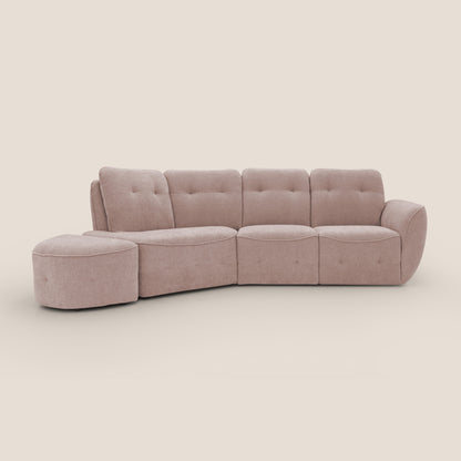 Cerbero divano angolare con pouf mobile in morbido bouclé impermeabile T07 rosa