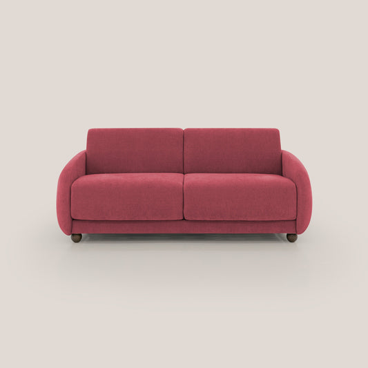 Giglio divano letto scandinavo japandi con materasso H18 cm in tessuto Bouclé impermeabile T07 rosso