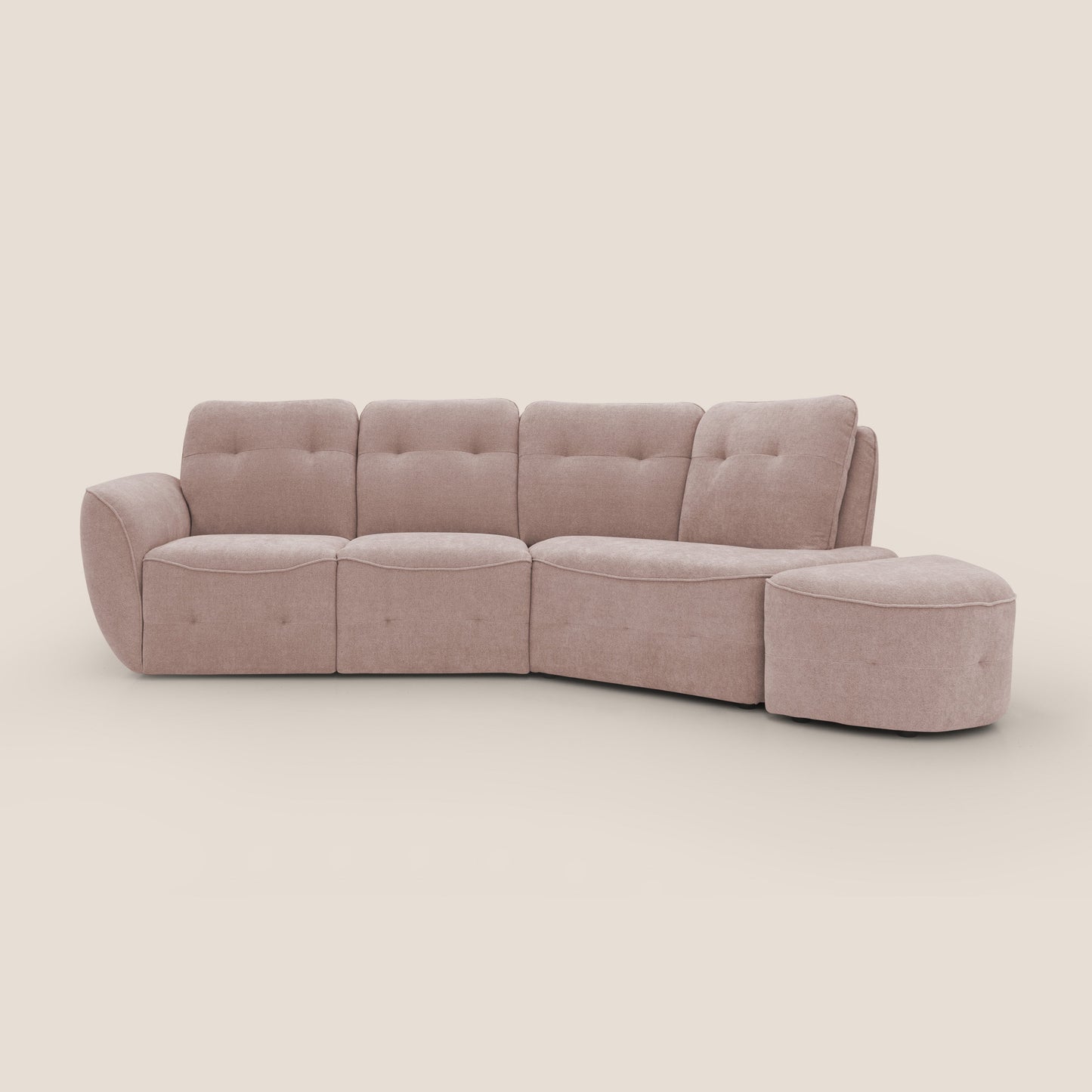 Cerbero divano angolare con pouf mobile in morbido bouclé impermeabile T07 rosa