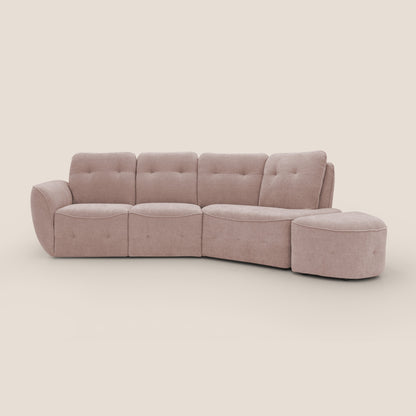Cerbero divano angolare con pouf mobile in morbido bouclé impermeabile T07 rosa