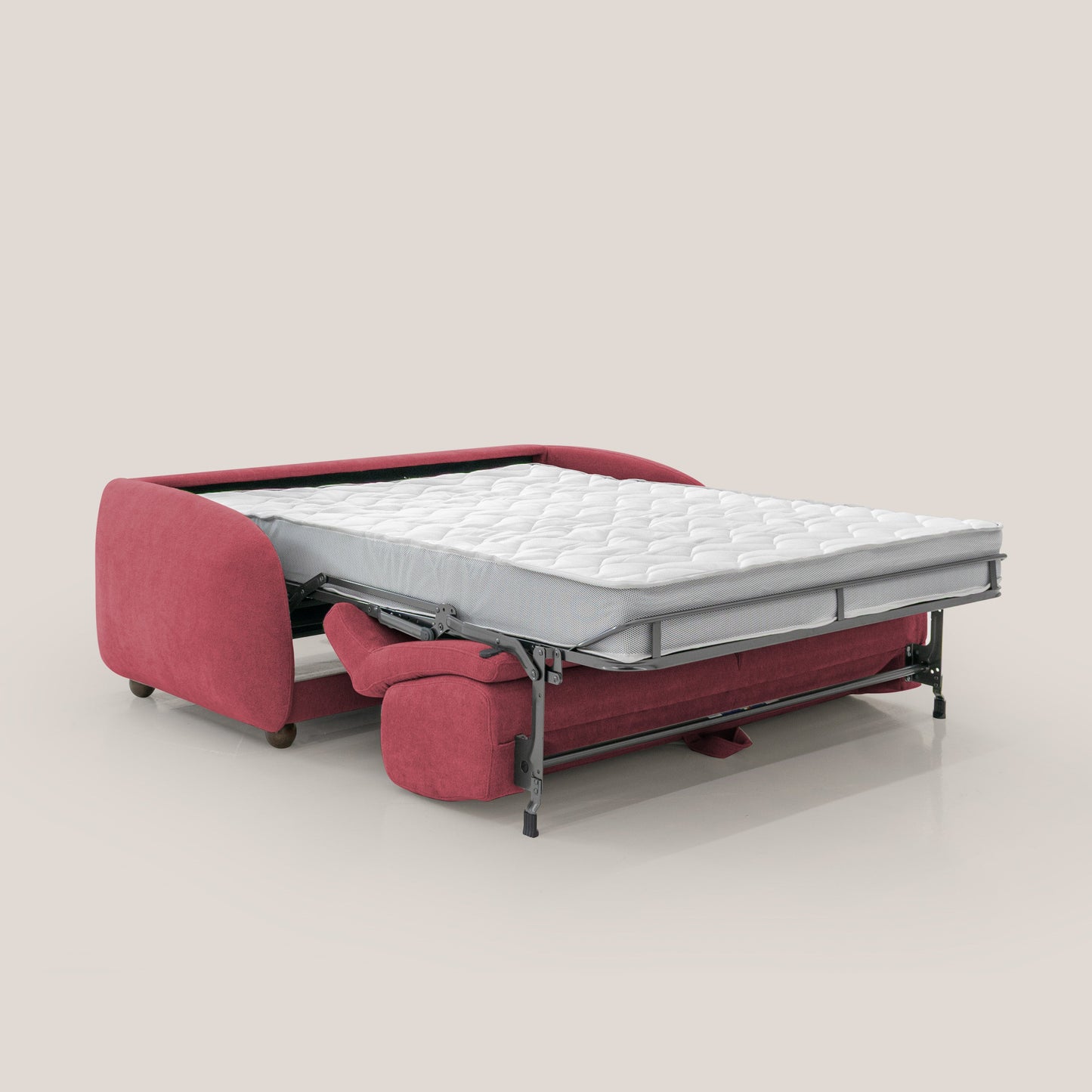 Giglio divano letto scandinavo japandi con materasso H18 cm in tessuto Bouclé impermeabile T07 rosso
