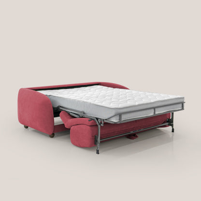 Giglio divano letto scandinavo japandi con materasso H18 cm in tessuto Bouclé impermeabile T07 rosso
