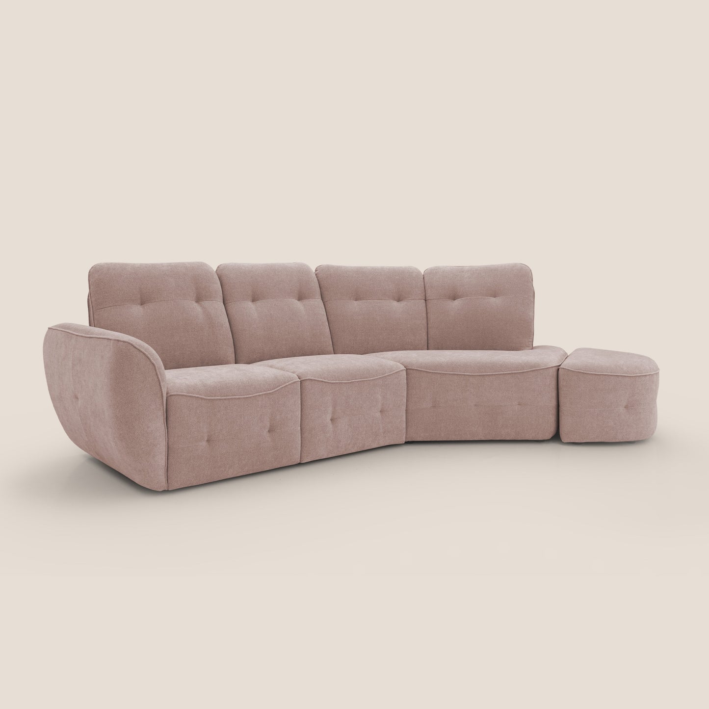 Cerbero divano angolare con pouf mobile in morbido bouclé impermeabile T07 rosa