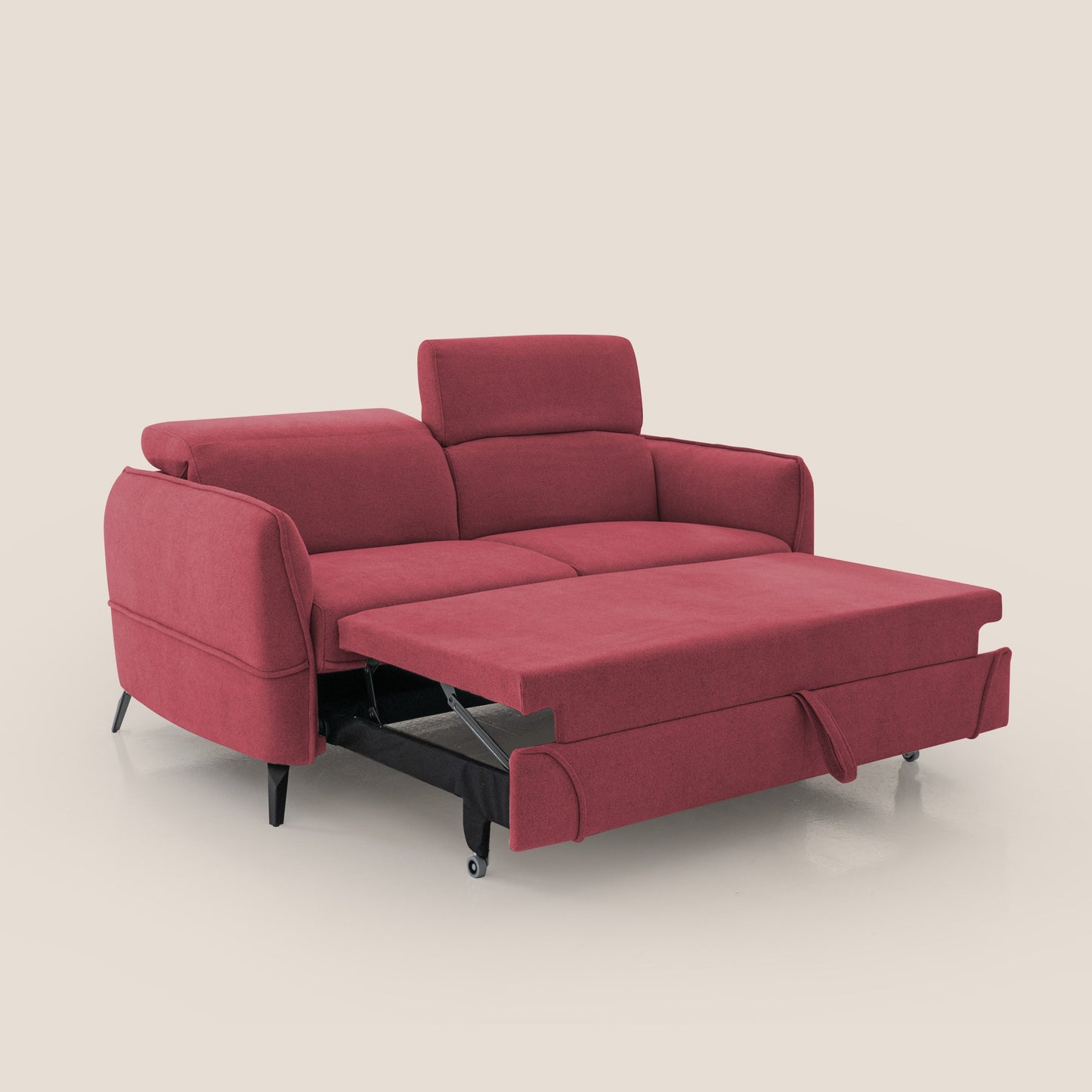 Bloom Divano con poggiapiedi estraibile piedini alti e poggiatesta reclinabili in tessuto bouclé impermeabile T07 rosso