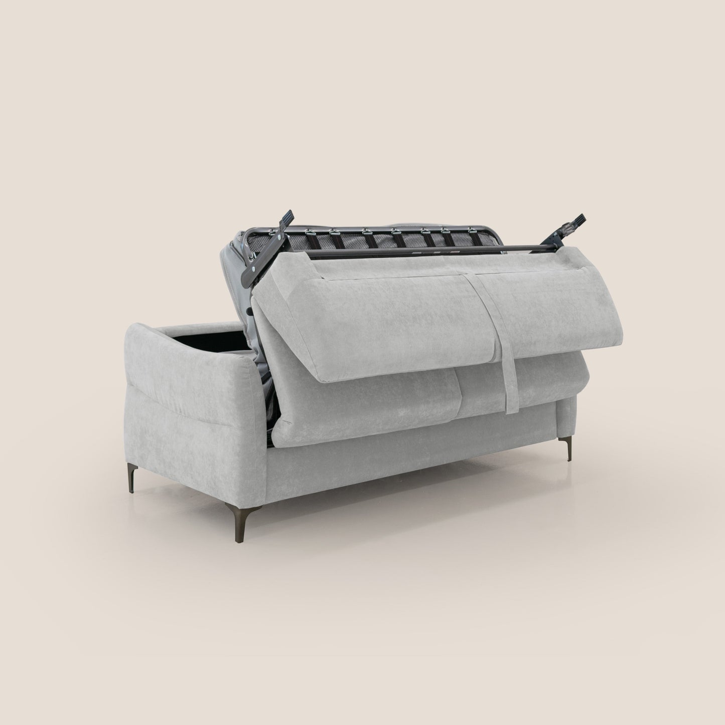 Dalia divano letto con materasso H18 cm e piedi alti in raffinato tessuto smacchiabile T17 grigio