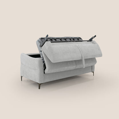 Dalia divano letto con materasso H18 cm e piedi alti in raffinato tessuto smacchiabile T17 grigio