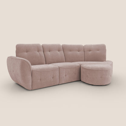 Cerbero divano angolare con pouf mobile in morbido bouclé impermeabile T07 rosa