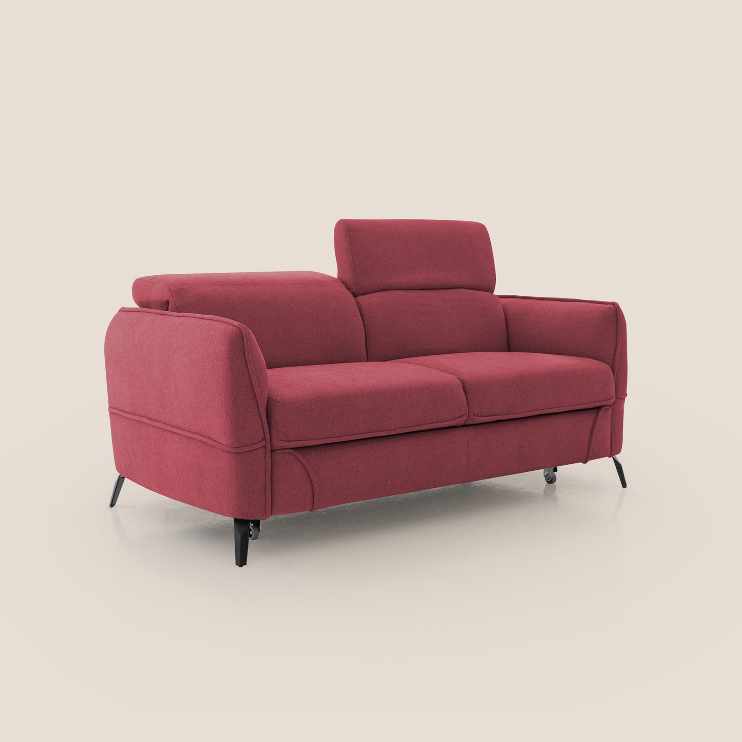 Bloom Divano con poggiapiedi estraibile piedini alti e poggiatesta reclinabili in tessuto bouclé impermeabile T07 rosso