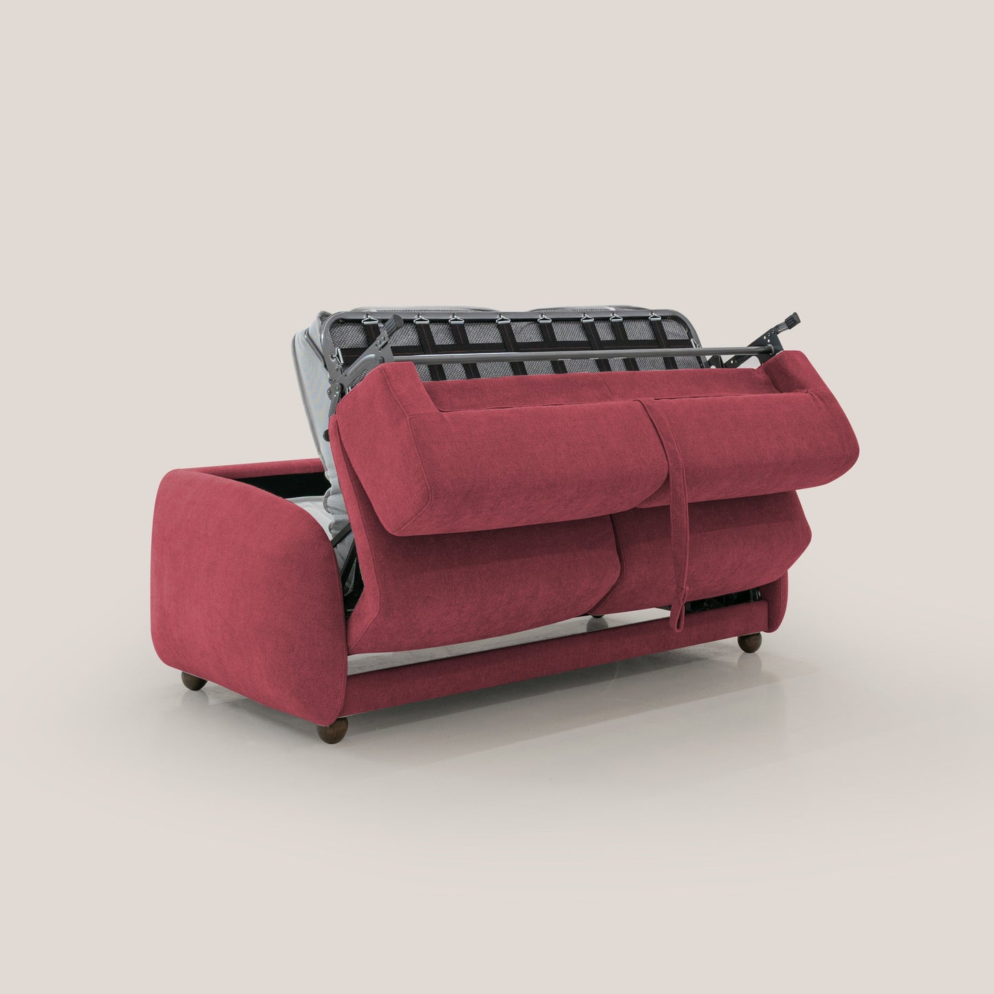 Giglio divano letto scandinavo japandi con materasso H18 cm in tessuto Bouclé impermeabile T07 rosso