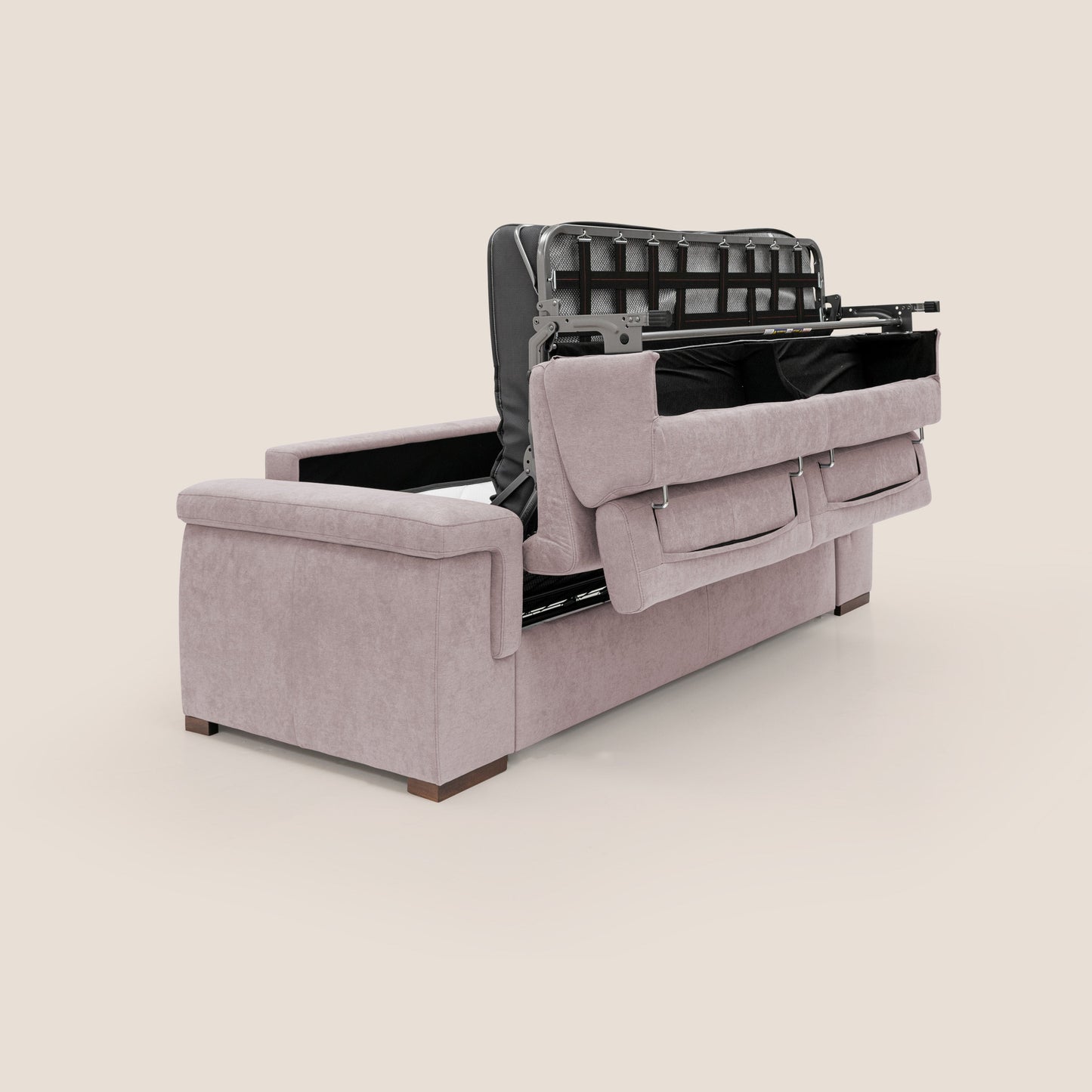 Giunone divano letto con materasso alto 18 cm e poggiatesta reclinabili in tessuto impermeabile T02 rosa 