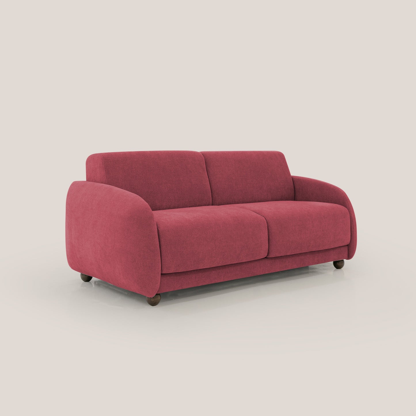 Giglio divano letto scandinavo japandi con materasso H18 cm in tessuto Bouclé impermeabile T07 rosso