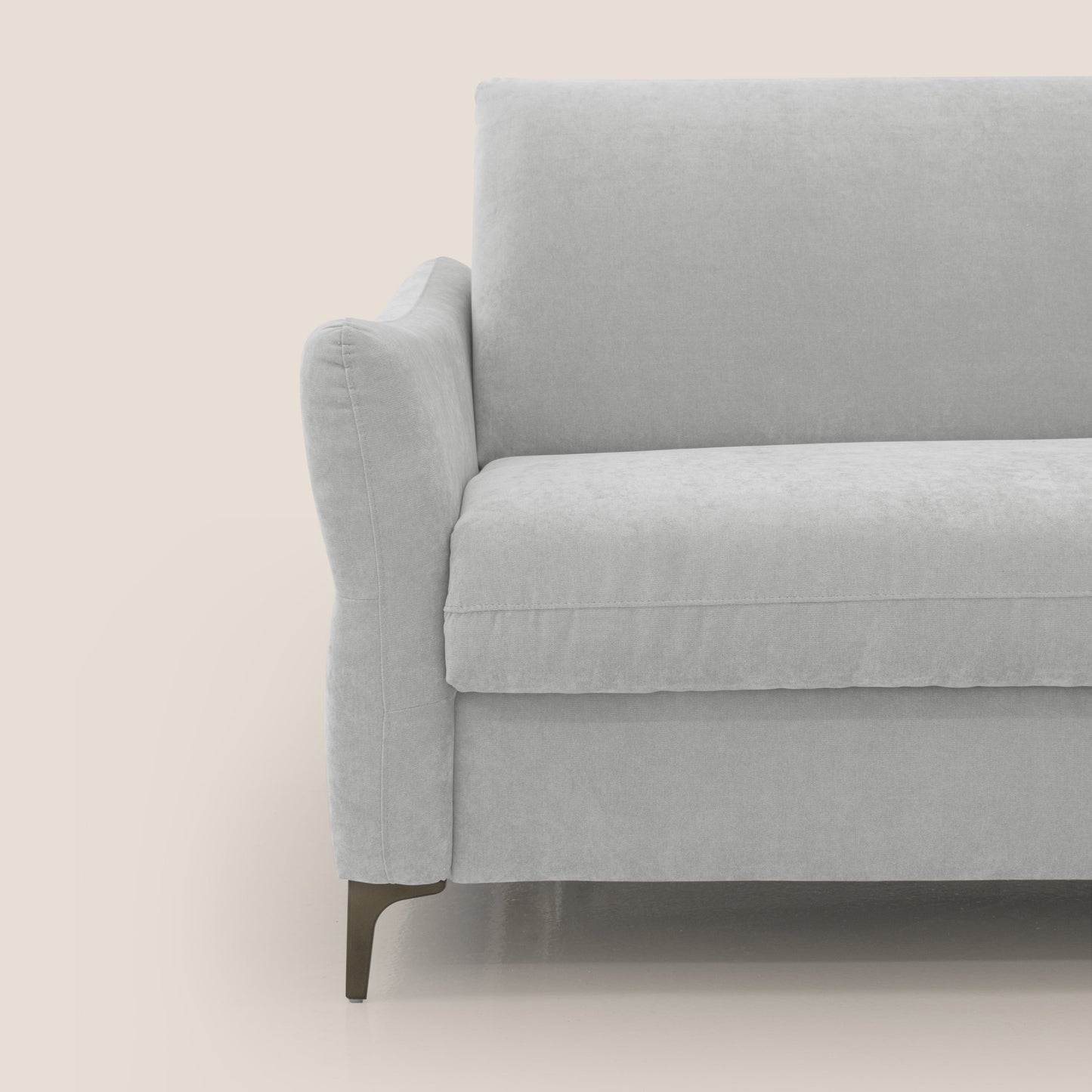 Dalia divano letto con materasso H18 cm e piedi alti in raffinato tessuto smacchiabile T17 grigio