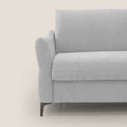 Dalia divano letto con materasso H18 cm e piedi alti in raffinato tessuto smacchiabile T17 grigio