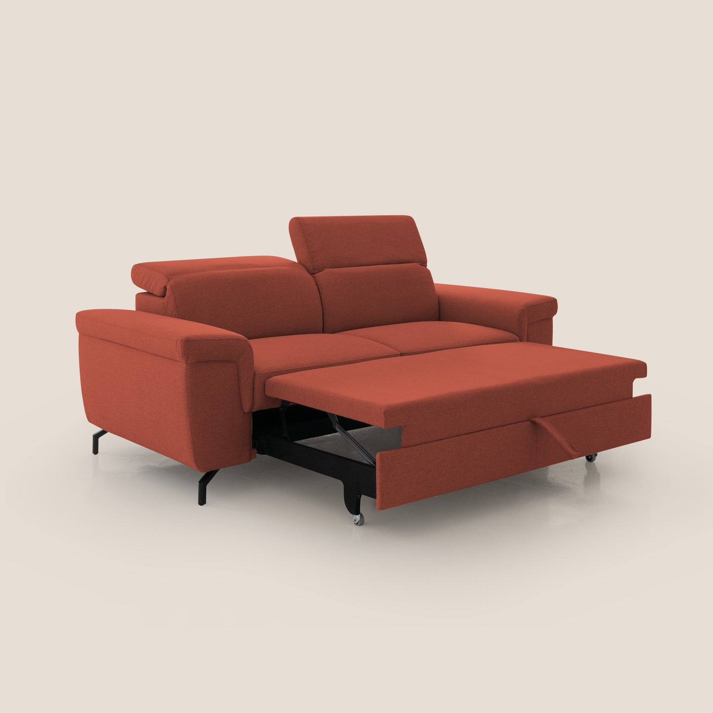 Aisha Divano con poggiapiedi estraibile piedini alti e poggiatesta reclinabili in tessuto Smacchiabile T05 rosso