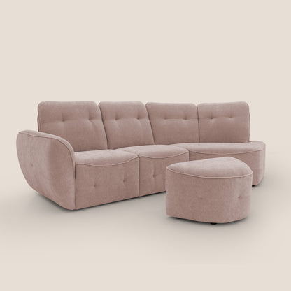 Cerbero divano angolare con pouf mobile in morbido bouclé impermeabile T07 rosa