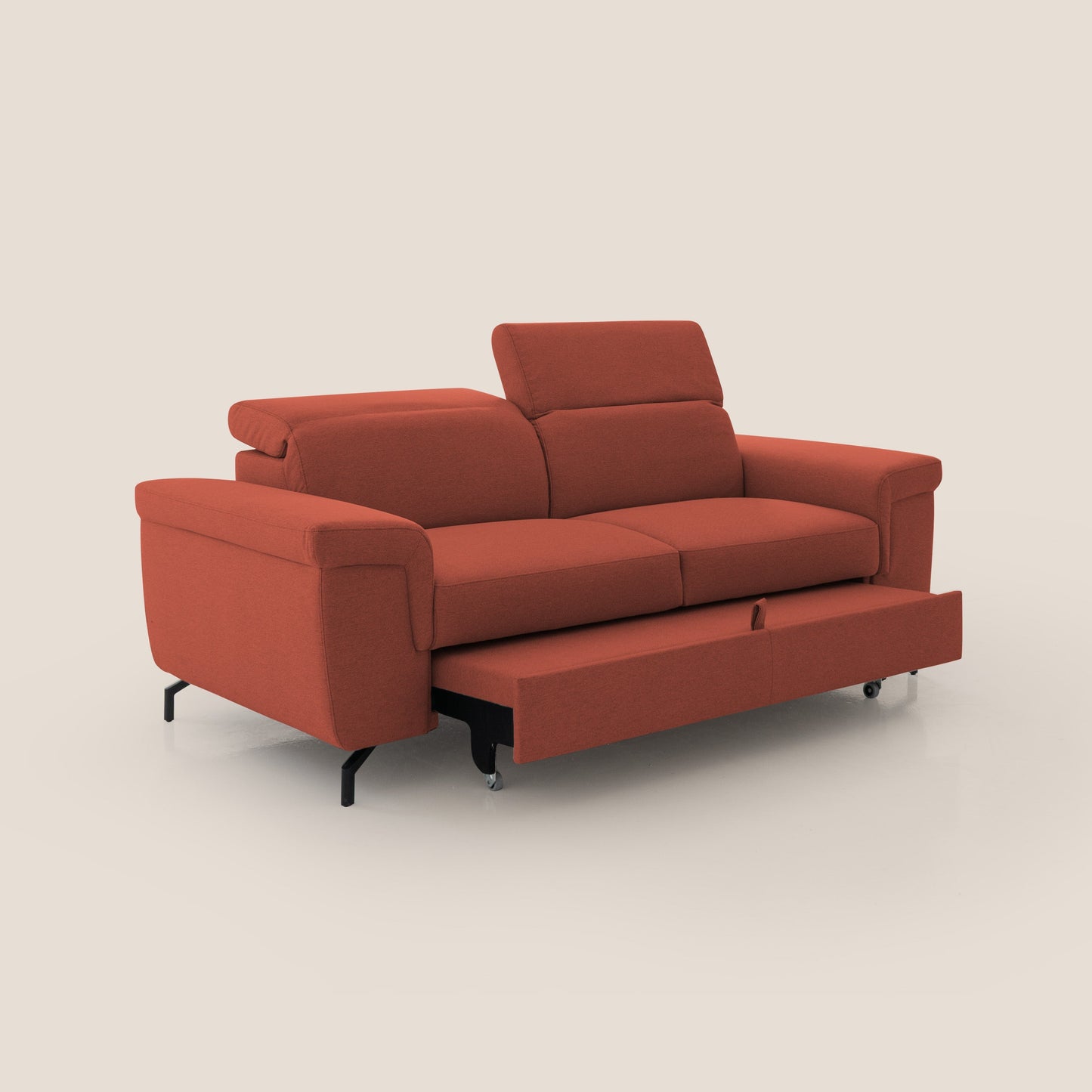 Aisha Divano con poggiapiedi estraibile piedini alti e poggiatesta reclinabili in tessuto Smacchiabile T05 rosso