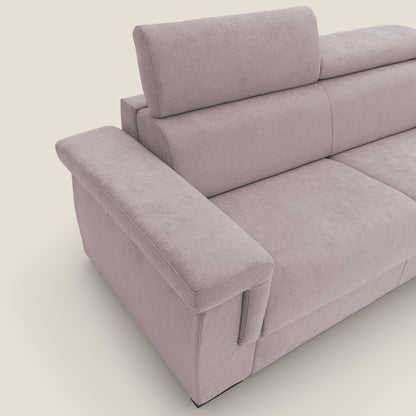 Bjorn divano letto sfoderabile 220 cm (mat. 140x197 cm) con materasso H18 cm e poggiatesta reclinabili in tessuto impermeabile T02 rosa