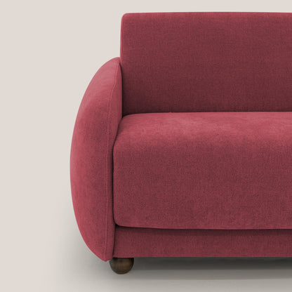Giglio divano letto scandinavo japandi con materasso H18 cm in tessuto Bouclé impermeabile T07 rosso