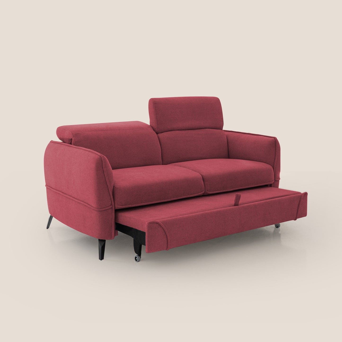 Bloom Divano con poggiapiedi estraibile piedini alti e poggiatesta reclinabili in tessuto bouclé impermeabile T07 rosso