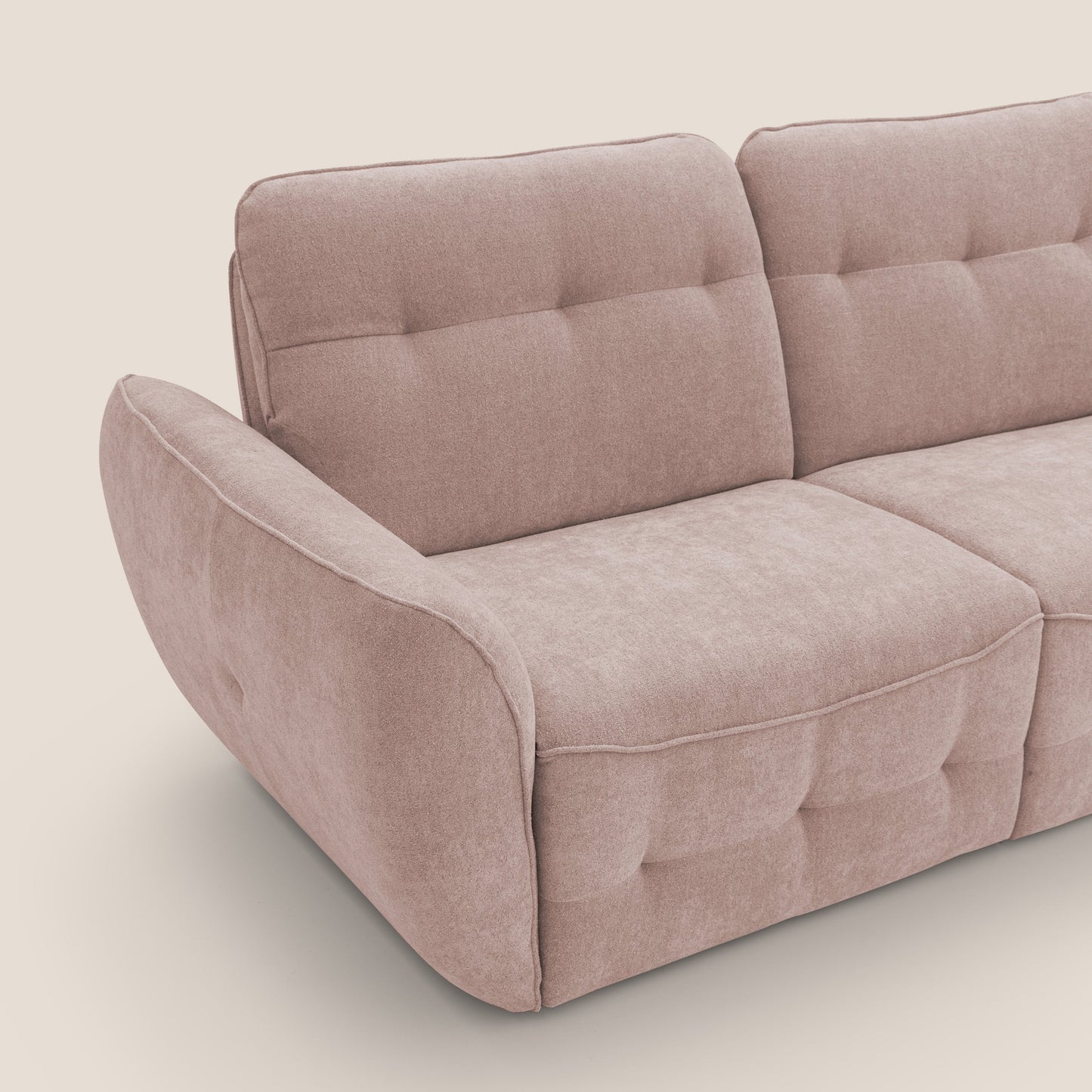 Cerbero divano angolare con pouf mobile in morbido bouclé impermeabile T07 rosa