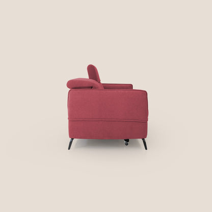 Bloom Divano con poggiapiedi estraibile piedini alti e poggiatesta reclinabili in tessuto bouclé impermeabile T07 rosso