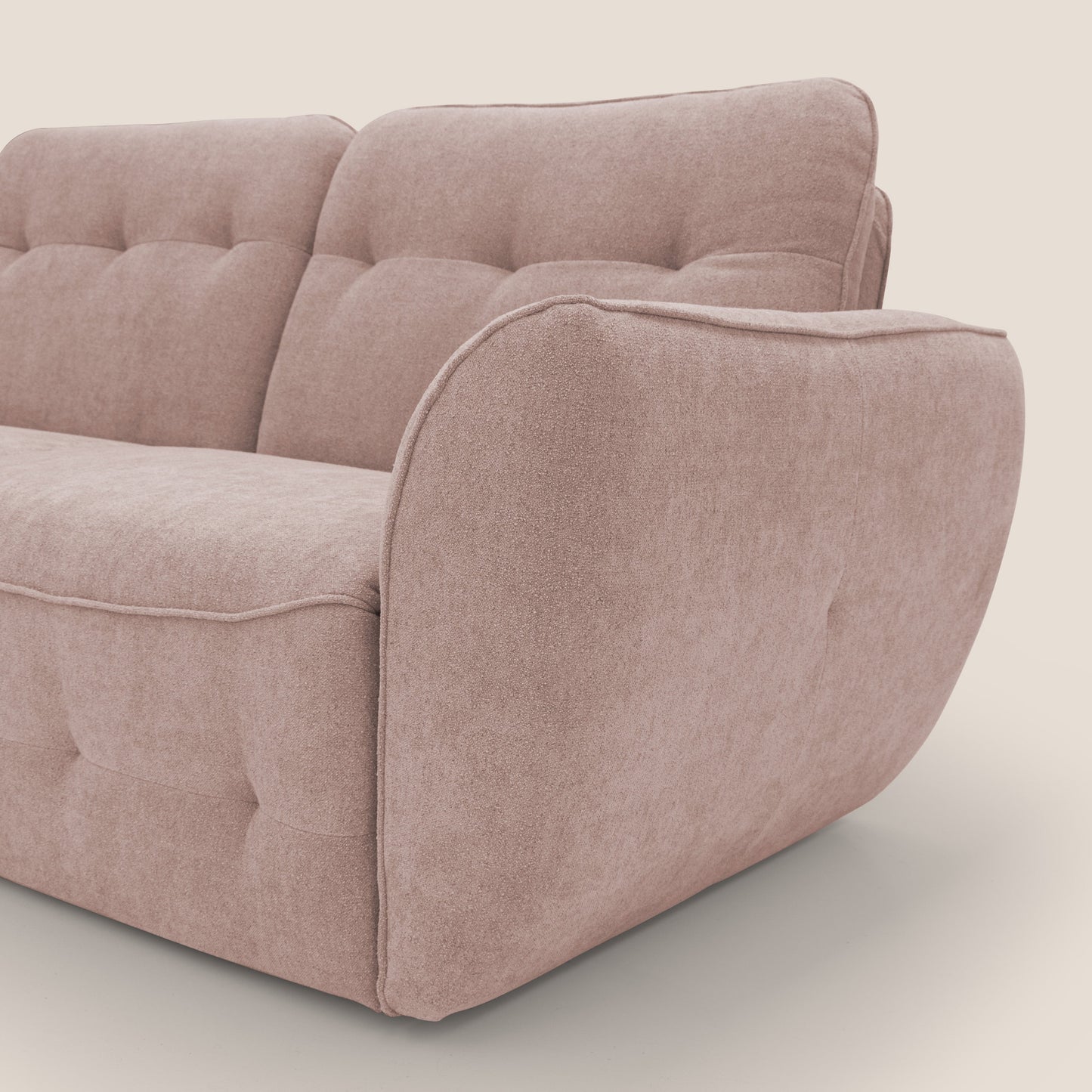 Cerbero divano angolare con pouf mobile in morbido bouclé impermeabile T07 rosa