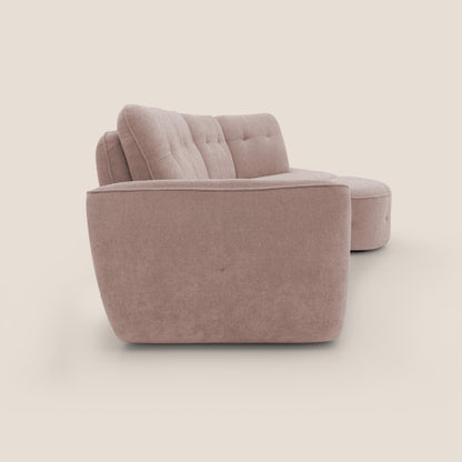 Cerbero divano angolare con pouf mobile in morbido bouclé impermeabile T07 rosa