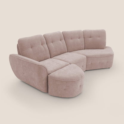 Cerbero divano angolare con pouf mobile in morbido bouclé impermeabile T07 rosa