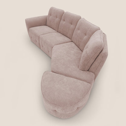 Cerbero divano angolare con pouf mobile in morbido bouclé impermeabile T07 rosa