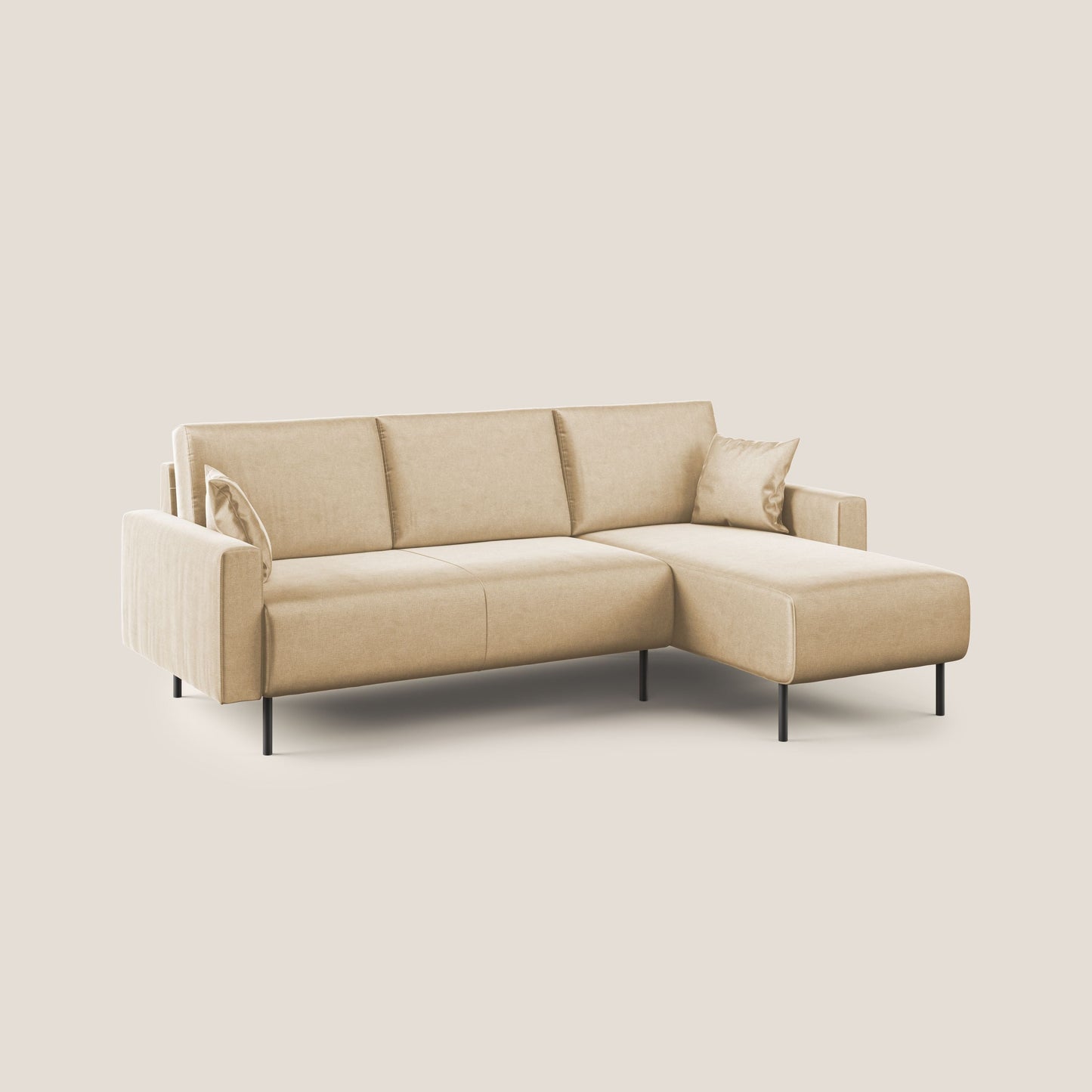 Arthur divano moderno angolare in velluto morbido impermeabile T01 beige