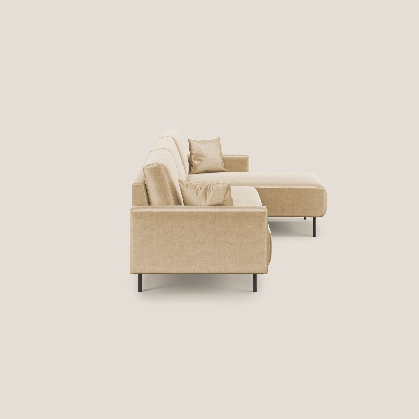 Arthur divano moderno angolare in velluto morbido impermeabile T01 beige