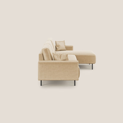 Arthur divano moderno angolare in velluto morbido impermeabile T01 beige