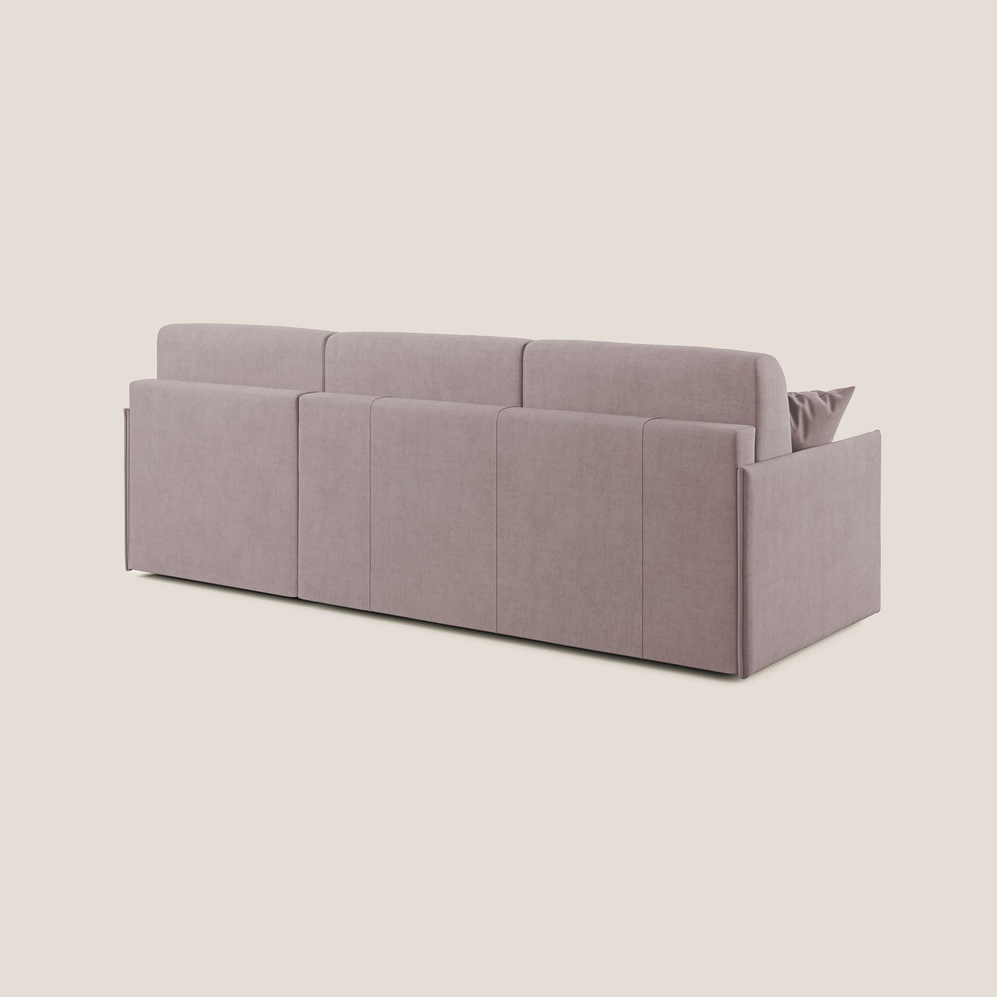 Evans Divano letto angolare con penisola in morbido tessuto impermeabile T02 rosa