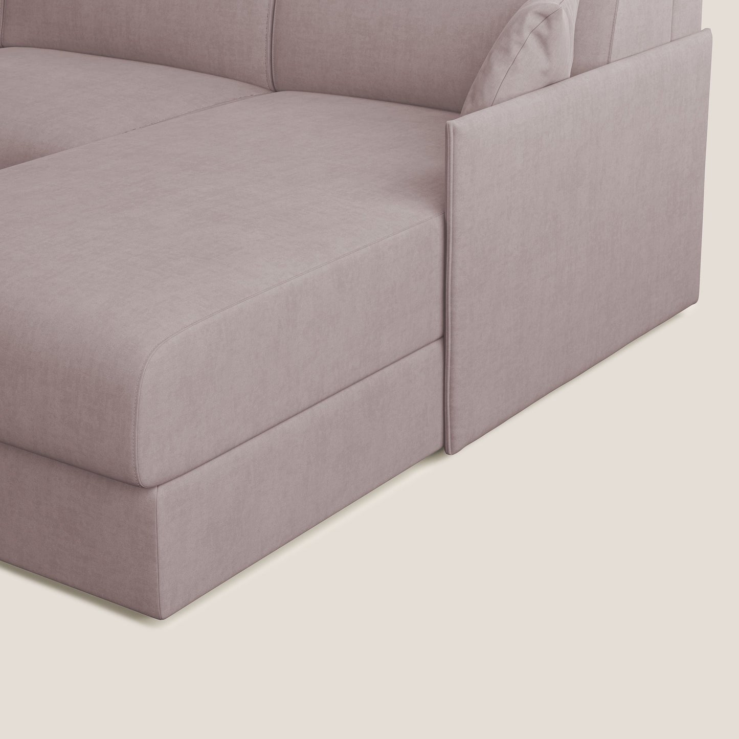 Evans Divano letto angolare con penisola in morbido tessuto impermeabile T02 rosa