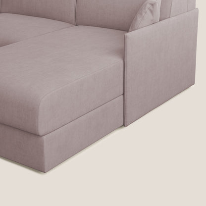 Evans Divano letto angolare con penisola in morbido tessuto impermeabile T02 rosa