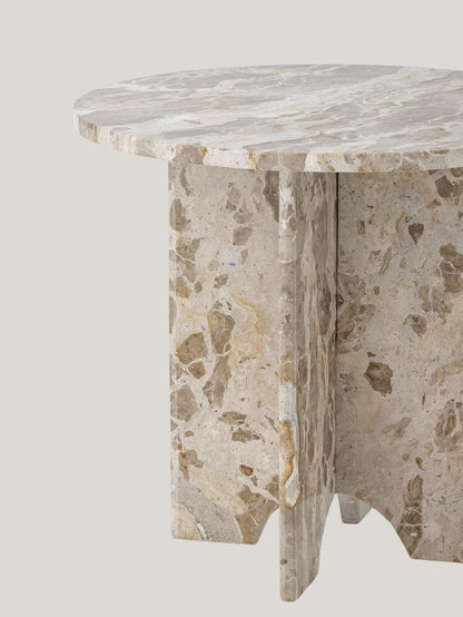 Tavolino Jasmia in marmo marrone rotondo