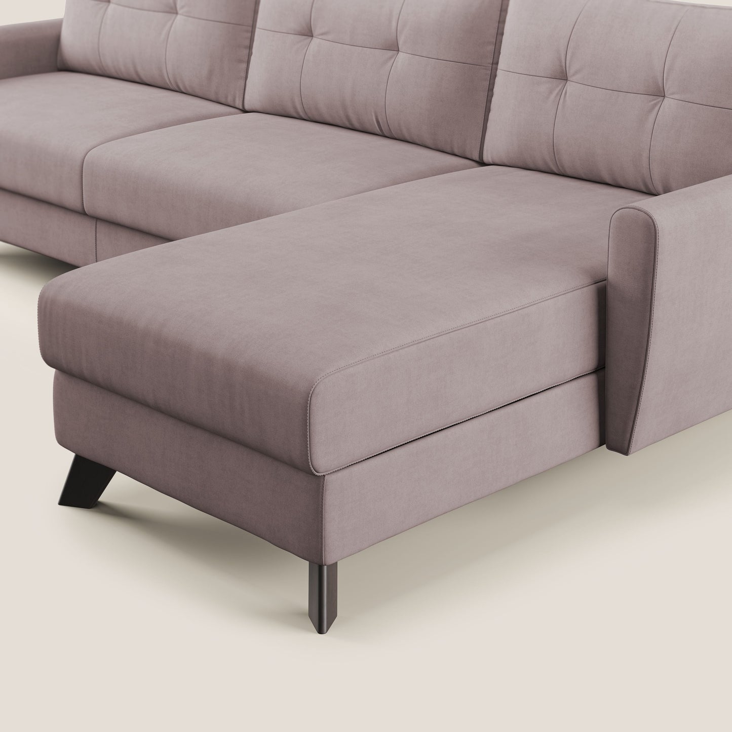 Callisto Divano letto angolare con penisola in tessuto morbido impermeabile T02 rosa