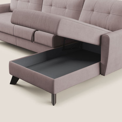 Callisto Divano letto angolare con penisola in tessuto morbido impermeabile T02 rosa