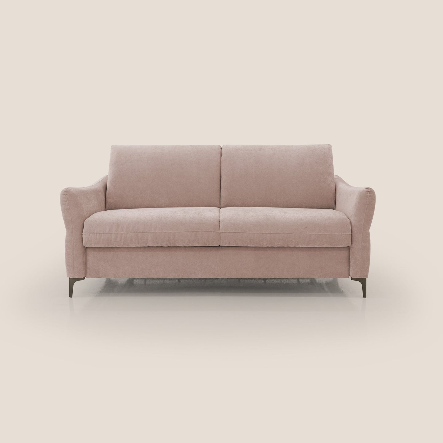 Dalia divano letto con materasso H18 cm e piedi alti in raffinato tessuto smacchiabile T17 rosa
