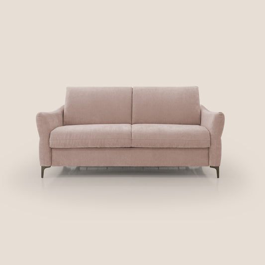 Dalia divano letto con materasso H18 cm e piedi alti in raffinato tessuto smacchiabile T17 rosa